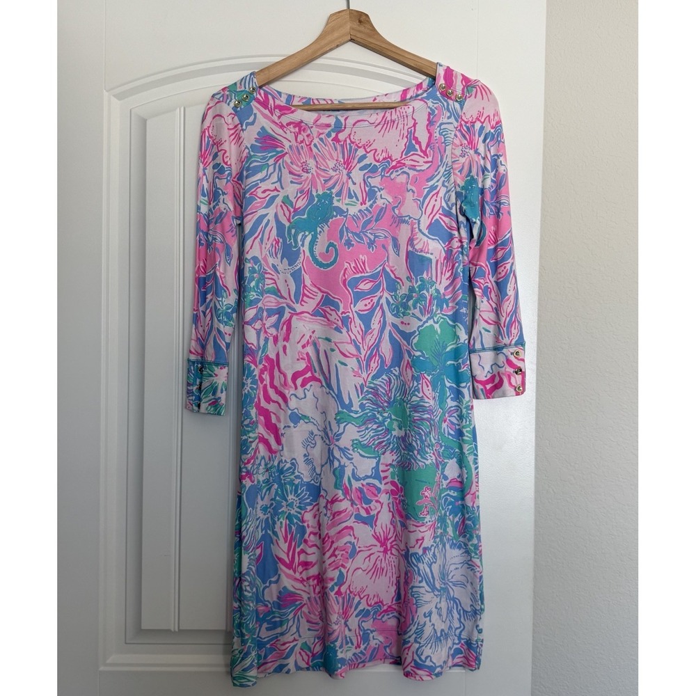 Lilly Pulitzer Sophie Shift Dress Womens Sz S UPF 50+ Blue Peri Viva La‎ Lilly